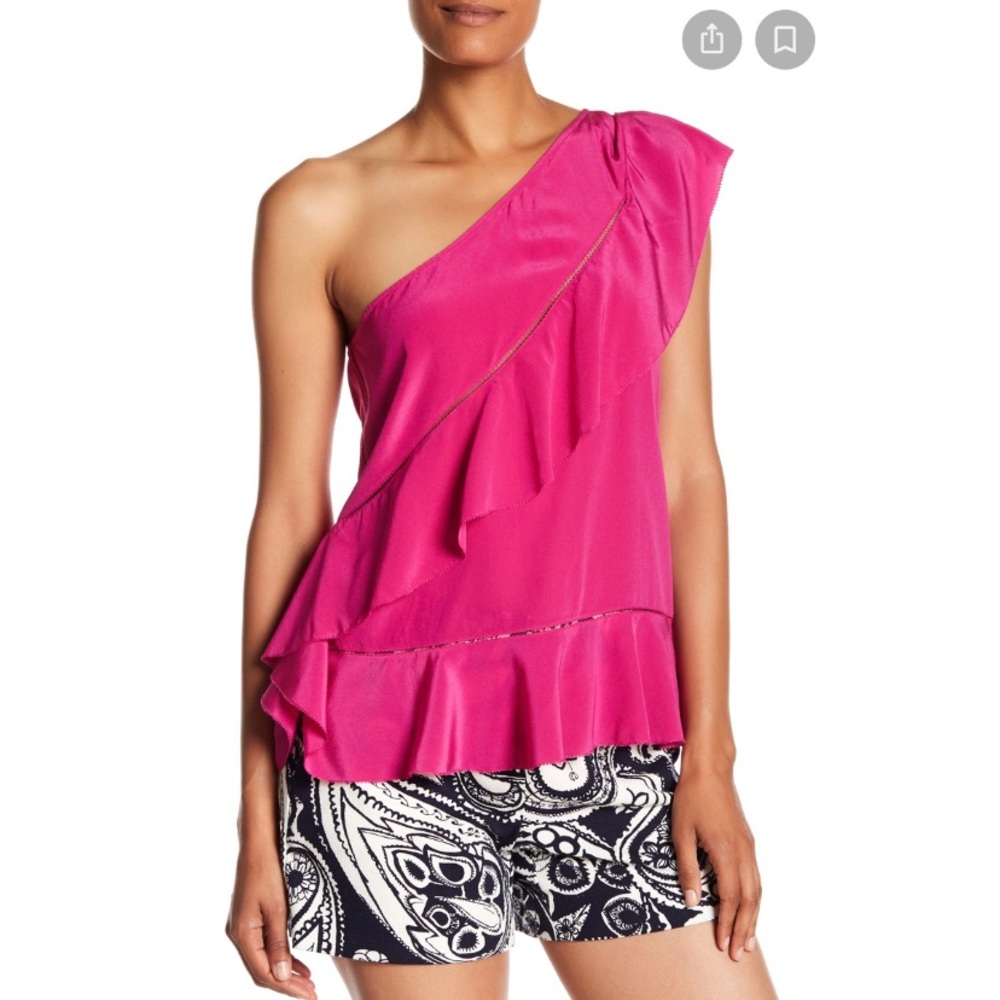 Trina Turk Latana One Shoulder Ruffle Trim Blouse
